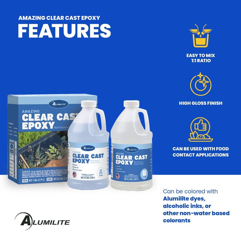Alumilite Amazing Clear Cast Epoxy Resin Kit (1 Gal) Food Safe, Crystal Clear, High-Gloss Finish â€“ Perfect for Countertops, Encapsulation, Coatings, Castings, Jewelry, Art, and Other DIY Projects - Image 2